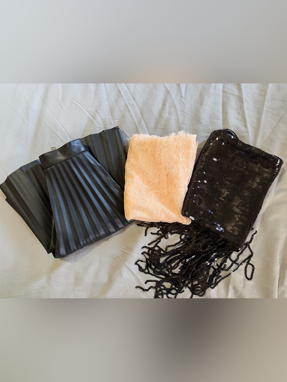 Black Sequin, Lace Fringe, accordion mini-3 unique skirts!